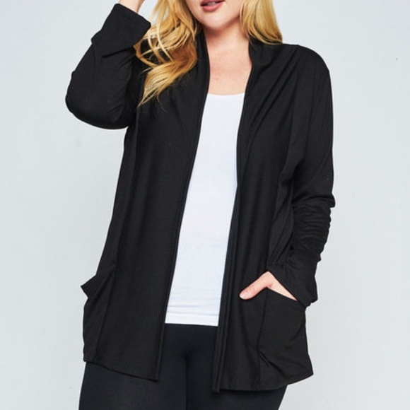 Luxe Label Sweaters - LONG SLEEVE OPEN FRONT POCKET CARDIGAN (PLUS)